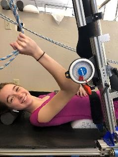 Ava laying on an exercise machine